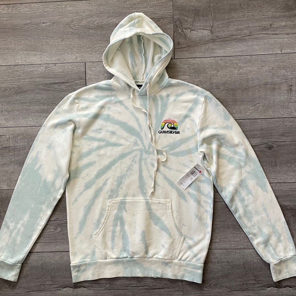 Quiksilver Backyard Sunsets Blue White Tie Dye Pullover Sweatshirt Hoodie NWT